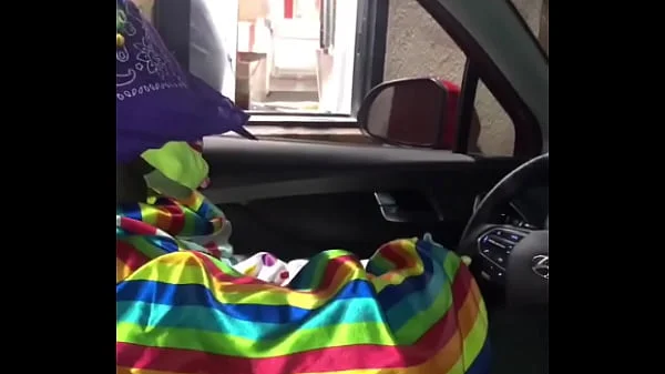 Clown gets dick sucked while ordering food