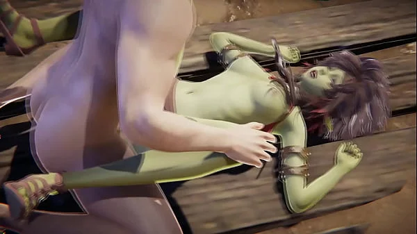 Sex with heavy moaning green skinned Goblin Girl