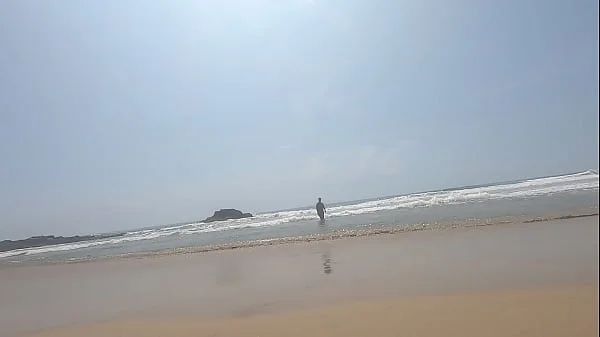 Walking nude freely & having fun on public nudist beach