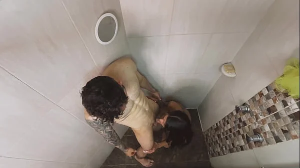 Delicious transgender Paisa girl get ass fucked taking a shower with her boyfriend