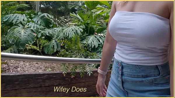 Wife goes braless in public exhibitionist dare