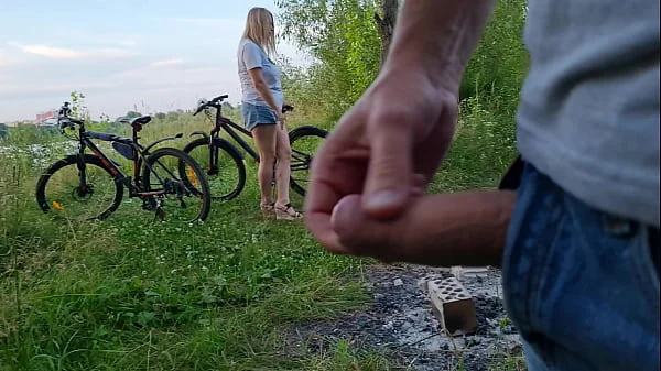 I public jerk off dick near unknown busty blonde girl and she want look how i masturbate and want touch my cock