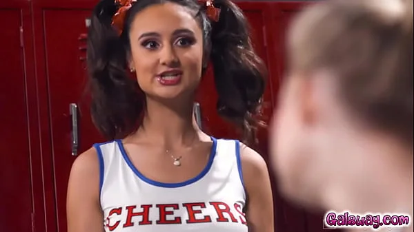 Cheerleadears Eliza Ibarra and Coco Lovelock had energetic sex right there in the locker room