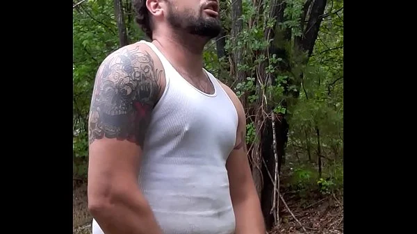 Huge cumshot outdoors