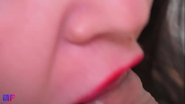 Blowjob close-up, kisses. Creampie in mouth