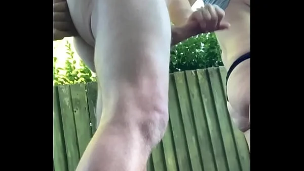 Naughty neighbours outdoor handjob with huge cumshot