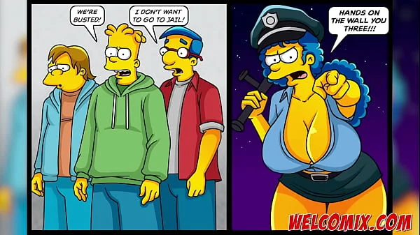 Three guys fucking hot and busty police officers! Police costume! The Simptoons, simpsons porn