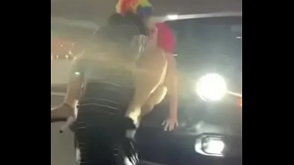 Pink hair whore gets pounded on jeep