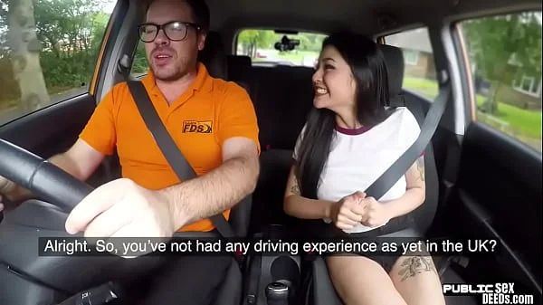 Asian babe publicly fucked by driving instructor