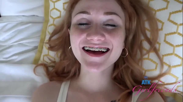 Skinny Amateur redhead with small tits & braces gets pussy eaten and rides cock (POV) Scarlet Skies