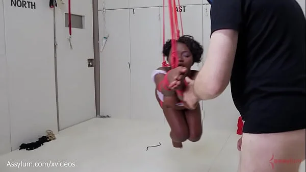 Beautiful black submissive gets gagged, tied up, ass punished, and turned into an anal compass to help her dominant conquer space - Noemie Bilas