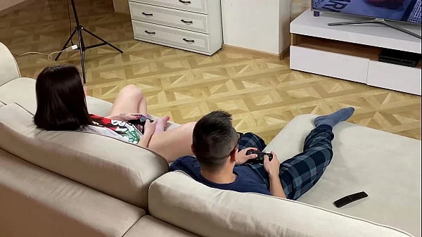 Stepson taught stepmother to play console and got her tight pussy in gratitude