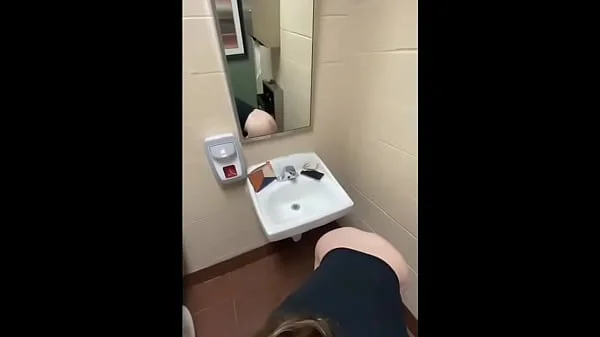 Public bathroom sex with surprise oral creampie