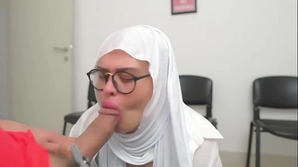 SHE IS SURPRISED ! Hijab girl caught me jerking off in Doctor's waiting room